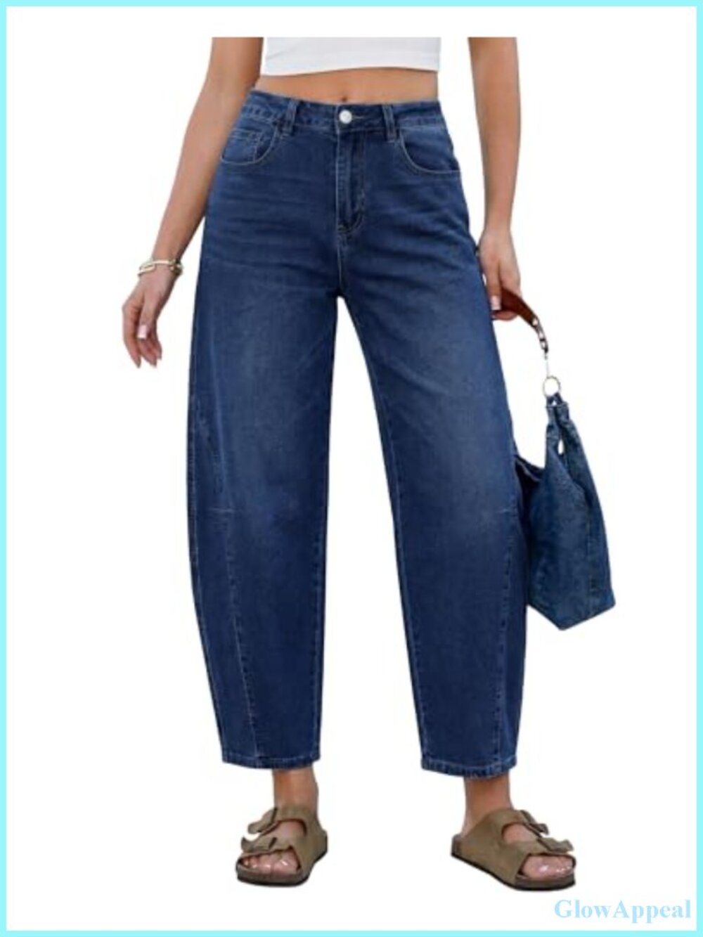 Barrel Jeans for Women Cropped High Waisted Baggy Wide Leg Denim Pants